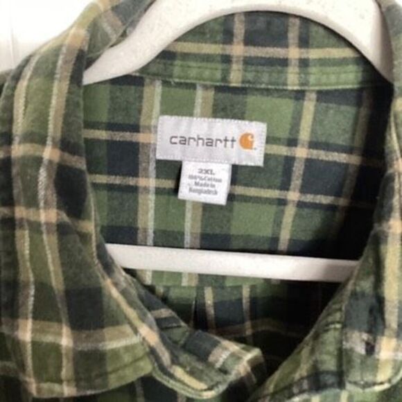 Carhartt Mens Workwear Button Down Plaid Flannel Shirt Sz 2XL Green Thick - Picture 2 of 7